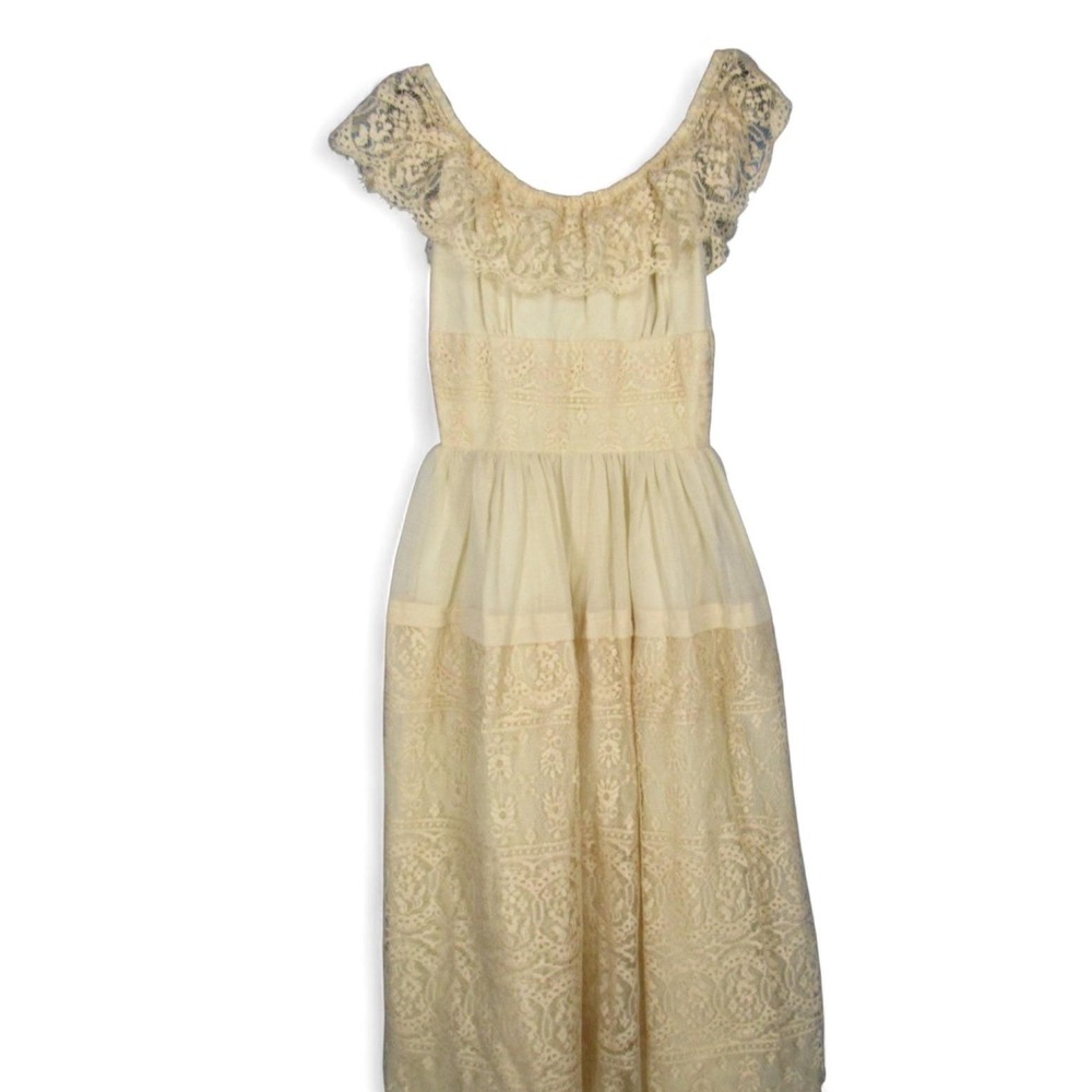 Vtg Joy Stevens California Layered w/Lace Ivory COTTAGECORE Wedding Dress XXS